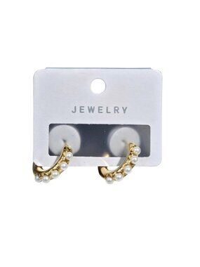 3/$20 NWT | Gold Polished Pearl Accented C-Hoop Earrings Modern Classic